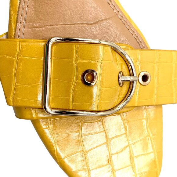 Yellow Bks Dallis Sandals Size 8 Buckle Straps Croc-Embossed Ankle Wrap Resort - Picture 10 of 10